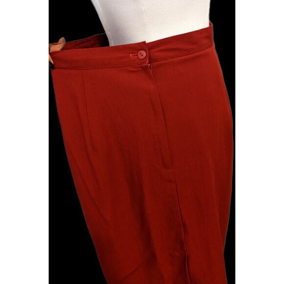 Vintage 80s Toni Garment High Waist A-Line Midi Skirt Red Retro Office Size 13 - Picture 4 of 9